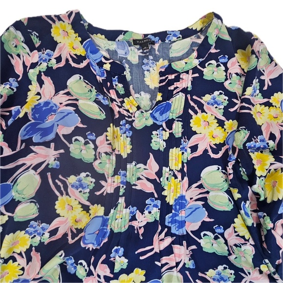 Talbots Floral Blouse Womens Medium Multicolor V-Neck Drawstring Balloon Sleeves - Picture 3 of 8
